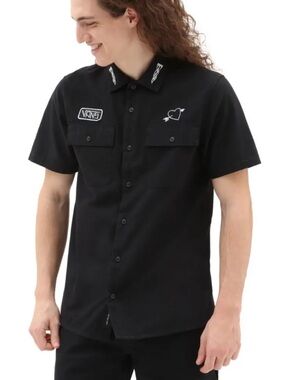 VANS Elijah Berle woven shirt skate classic retro patches size medium loose fit